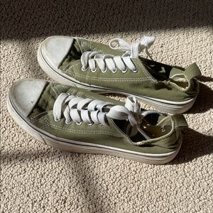 Olive Green Low-Top Canvas Sneakers
